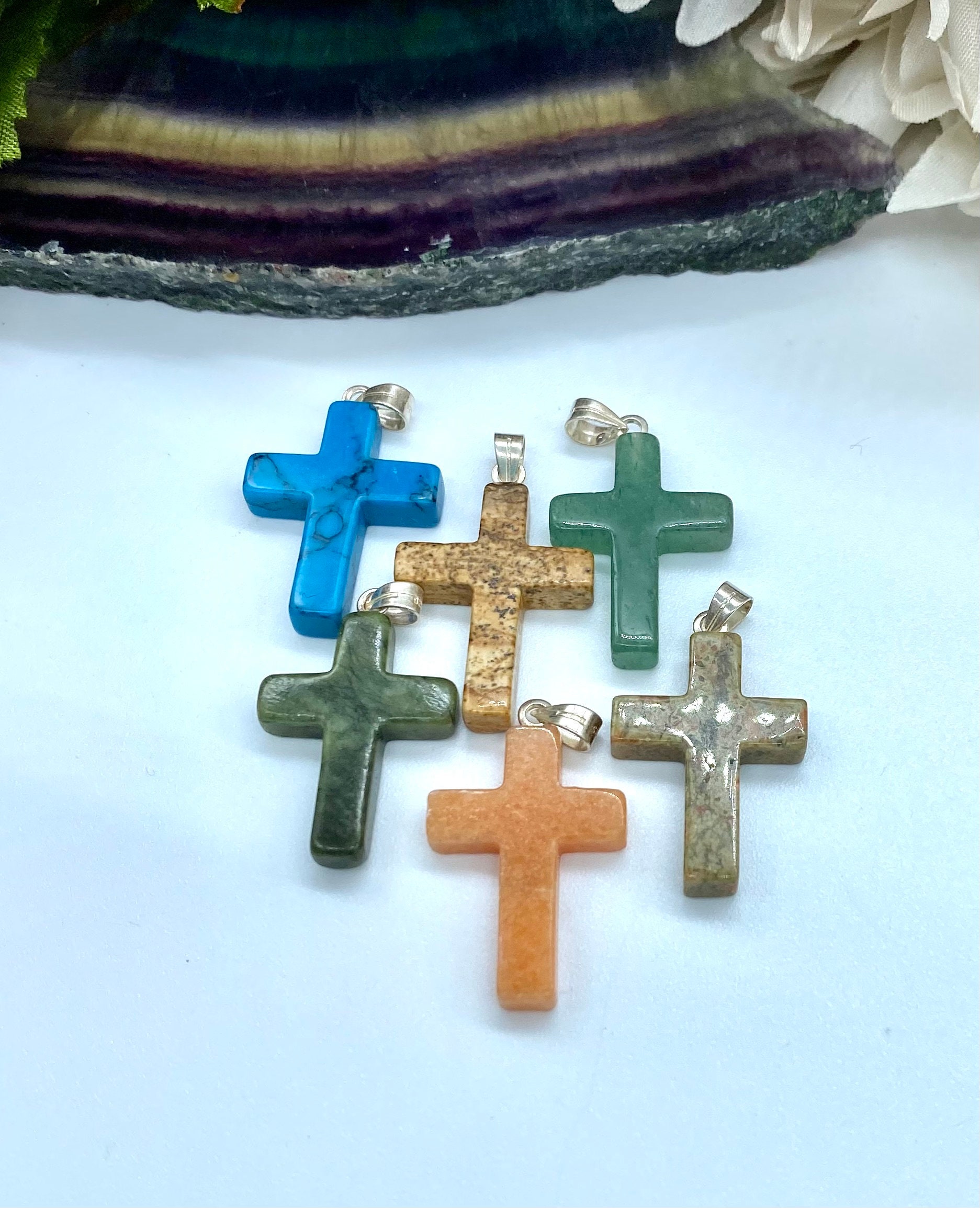 Cross Shape Pendant Natural Stone Agates Charms Jaspers Quartz Cross Beads  for Jewelry Making Bracelet DIY Earrings 18x26mm