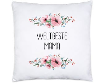 World's Best Mom Pillow incl. Filling Mother's Love Flower Motif Gift Idea Mother's Day Birthday