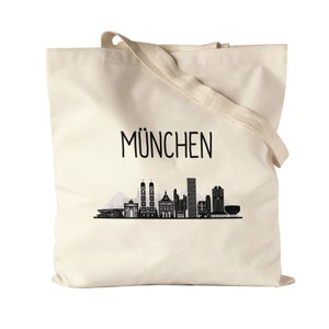 MÜNCHEN Skyline Jutebeutel Stoffbeutel Canvas Souvenir Andenken Deutsche Großstädte Motiv Stadt Silhouette Geschenkidee Umzug