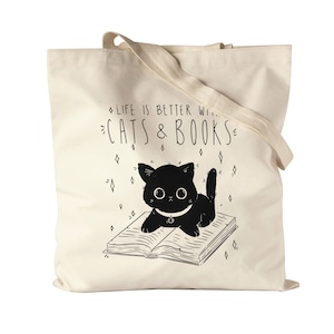 A vida é melhor com gatos e livros Saco de juta saco de tecido amante do livro ler livro gato amor amante dos animais doce leitor ávido