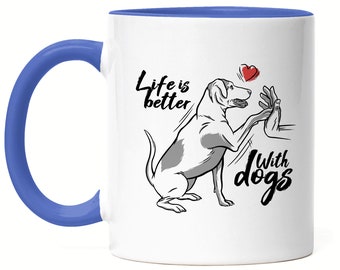 Het leven is beter met honden mok blauw met hondenmotief voor hondenbezitters hondenliefhebbers hond papa hond mama