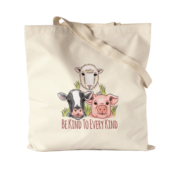 Be Kind To Every Kind Jutebeutel Stoffbeutel Canvas Vegan Vegetarier Plant-Based Geschenkidee Tierwohl Tierleid