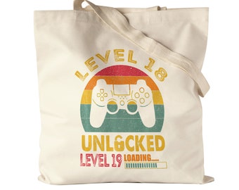 Level 18 Unlocked Level 19 Loading Jute Bag Fabric Bag Birthday Console Happy Birthday Controller Gamepad Game