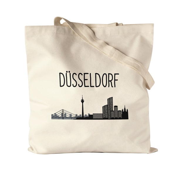 DÜSSELDORF Skyline Jutebeutel Stoffbeutel Canvas Souvenir Andenken Deutsche Großstädte Motiv Stadt Silhouette Geschenkidee Umzug