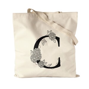Bolsa carta C bolsa com letra alfabeto monograma motivo floral ideia de presente letra inicial