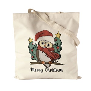 Merry Christmas Jute Bag Fabric Bag Gift Idea Owl Fans Cute Motif for Christmas for Family Friends