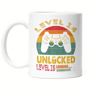 Level 14 Unlocked Level 15 Loading Mug White 14th Birthday Console Happy Birthday Controller Gamepad Game