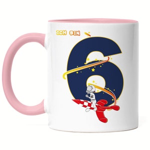 I Am 6 Mug Pink 6th Birthday Space Astronaut Fans Rocket Gift Idea 6 Years Old