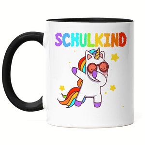 Schoolchild Mug Black School Enrollment Gift Unicorn Unicorn Fans Colorful Motif Rainbow