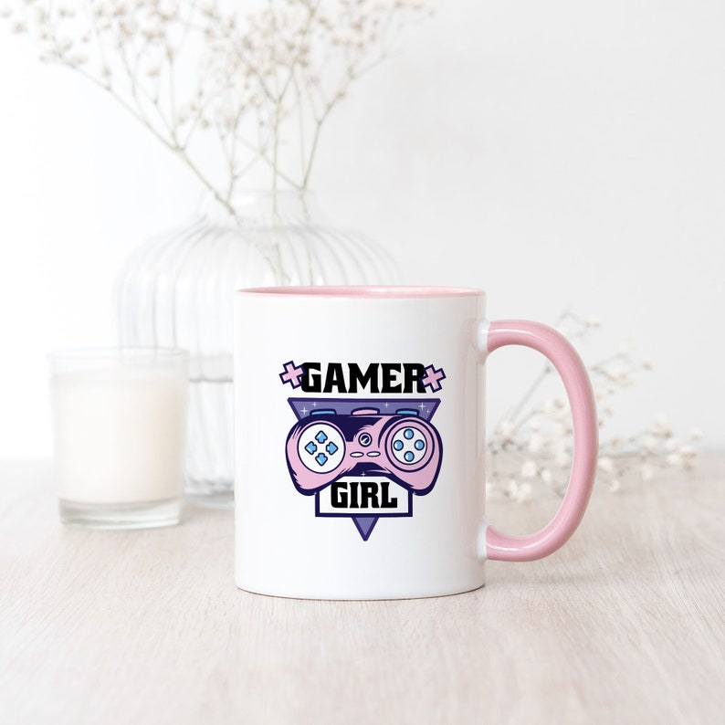 Gamer Girl Mug Pink with cute game console motif for women girls who like to play console streamer PC gaming image 4