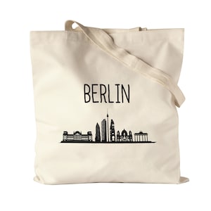 BERLIN Skyline Jutebeutel Stoffbeutel Canvas Souvenir Andenken Deutsche Großstädte Motiv Stadt Silhouette Geschenkidee Umzug