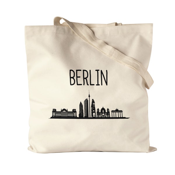 BERLIN Skyline Jutebeutel Stoffbeutel Canvas Souvenir Andenken Deutsche Großstädte Motiv Stadt Silhouette Geschenkidee Umzug