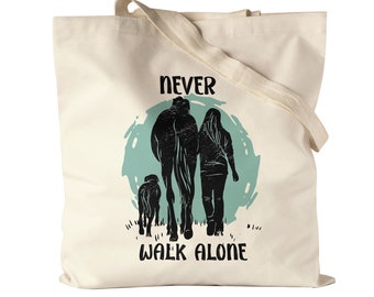 Never Walk Alone Fabric Bag Jute Bag Canvas Animals Animal Love Horse Dog Horse Whisperer Nature Forest Walk Love Riding