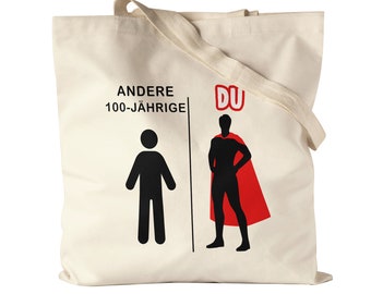 Andere 100-Jährige Du Jutebeutel Stoffbeutel Canvas  Geburtstagsgeschenk zum 100. Lustige Geschenkidee Superheld