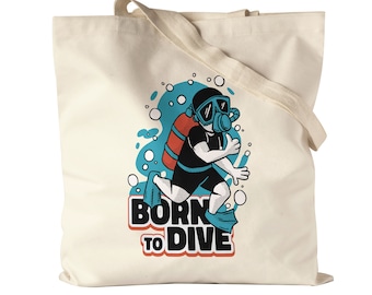 Born To Dive fabric bag jute bag canvas fish diving sea waters ocean water swimming diver wetsuit diving goggles