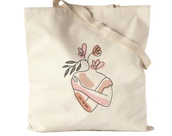 Love Your Body Jute Bag Fabric Bag Canvas With Saying Body Positivity Mental Health Women's Day Positive Thinking