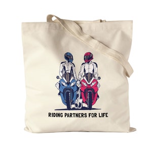 Riding Partners For Life Jute Bag Fabric Bag Motorcycle Motif Motorcyclist Moped Motorcyclist Motorcycle Tour Bike Couple