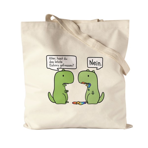 T-Rex frisst Einhorn Beutel  Lustiges Einhorn Dinosaurier Fun Dino Geschenk Ironie Sarkasmus Jutebeutel Stoffbeutel Canvas