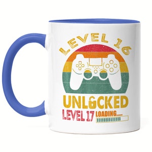 Level 16 Unlocked Level 17 Loading Mug Blue 16th Birthday Console Happy Birthday Controller Gamepad Game