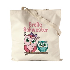 Grote zus jute tas stoffen tas canvas zoet motief uilen nakomelingen zwangerschap cadeau idee babynieuws