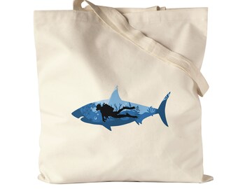 Suba Diving Fish Shark Fabric Bag Jute Bag Canvas Shark Diver Sea Ocean Fish Swimming Diving Goggles