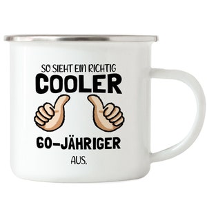 This is what a cool 60-year-old looks like Enamel Mug Thumbs Up Humorous Gift Idea Round 60th Birthday