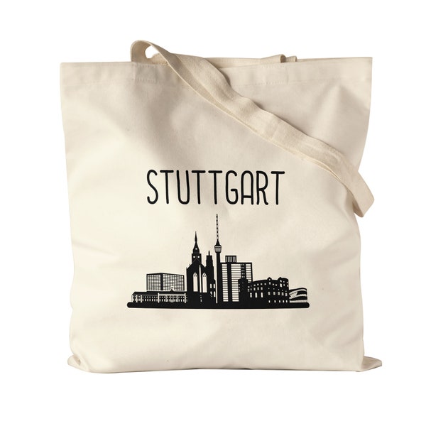 STUTTGART Skyline Jutebeutel Stoffbeutel Canvas Souvenir Andenken Deutsche Großstädte Motiv Stadt Silhouette Geschenkidee Umzug