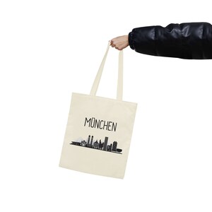 MÜNCHEN Skyline Jutebeutel Stoffbeutel Canvas Souvenir Andenken Deutsche Großstädte Motiv Stadt Silhouette Geschenkidee Umzug Bild 3