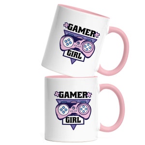 Gamer Girl Mug Pink with cute game console motif for women girls who like to play console streamer PC gaming image 2