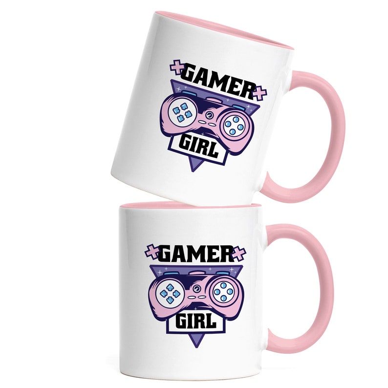 Gamer Girl Mug Pink with cute game console motif for women girls who like to play console streamer PC gaming image 2