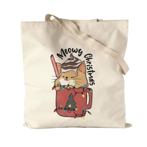 Meowy Christmas Jutebeutel Stoffbeutel Cat Katze Katzenliebhaber Weihnachten Frohes Weihnachtsfest Heilig Abend Advent