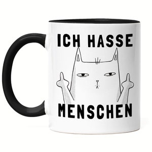 Nienawidzę ludzi kubek czarny śmieszny kot niegrzeczny mówiący kot miłośnik kotów prezent kolega kolega kubek biurowy
