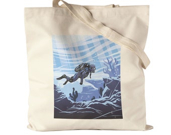 Diver Cloth Bag Jute Bag Canvas Fish Sea Body of Water Lake Sea Ocean Swimming Oxygen Bottle Wetsuit Diving Goggles