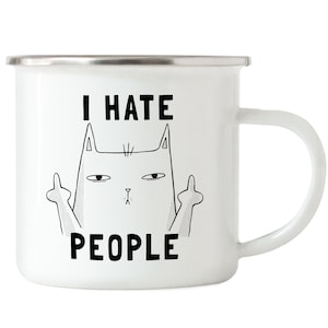 Nienawidzę ludzi Kubek emaliowany Zabawny kot Niegrzeczny mówiący Kot Miłośnik kotów Prezent Kolega Kubek biurowy