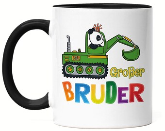 Big Brother Mug Black Panda Excavator Motif Gift Announcement Babynews
