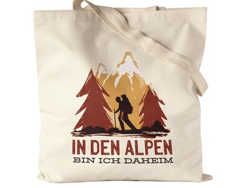 In The Alps I Am At Home Cloth Bag Jute Bag Canvas Mountains Hills Mountaineering Hiking Sport Athlete Summit Montain