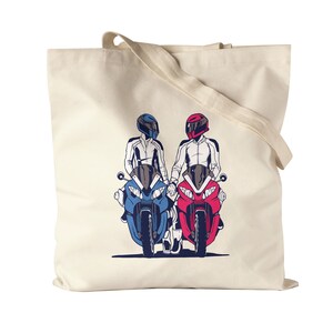 Motorcycle Motif Jute Bag Fabric Bag Motorcyclist Moped Motorcyclist Motorcycle Tour Biker Ride Riding Couple Speed