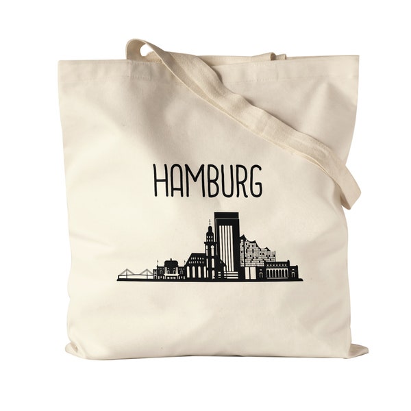 HAMBURG Skyline Jutebeutel Stoffbeutel Canvas Souvenir Andenken Deutsche Großstädte Motiv Stadt Silhouette Geschenkidee Umzug