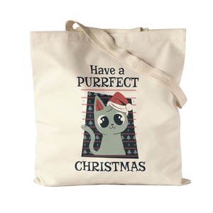 Have a purrfect Christmas Jutebeutel Stoffbeutel  Geschenk für Katzenliebhaber zu Weihnachten, süße Katze
