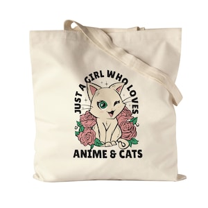 Just A Girl Who Loves Anime & Cats Jute Bag Fabric Bag for Anime Fanatics of Japanese Animation Comic Cartoon