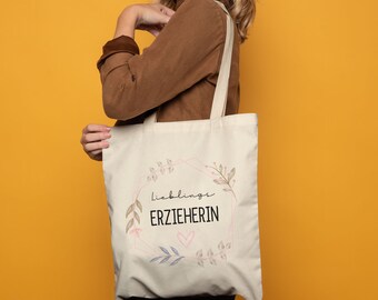 Shirtinstyle Turnbeutel – 'Lieblings Erzieherin' Dankesprüche – Abschiedsgeschenk Für Kita, Kindergarten, Schule – 12 Liter, 100% Baumwolle