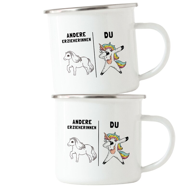  Erzieherin Emaille-Tasse Kindergarten Abschied Einhorn Lustig Illustration 