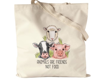 Animals Are Friends Not Food Jute Bag Fabric Bag Canvas Vegan Vegetarian Plant-Based Gift Idea Sheep Cow Pig Farm