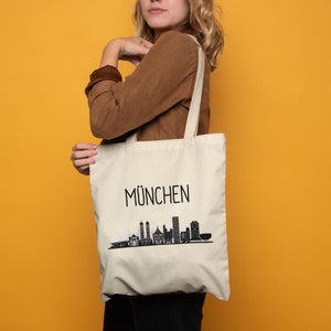 MÜNCHEN Skyline Jutebeutel Stoffbeutel Canvas Souvenir Andenken Deutsche Großstädte Motiv Stadt Silhouette Geschenkidee Umzug Bild 4