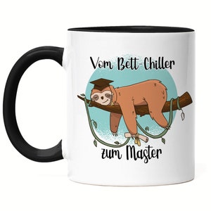 Vom Bett-Chiller zum Master Tasse Schwarz Abschluss Geschenk Studium Fertig Faultier Kaffeetasse Uni Hochschule