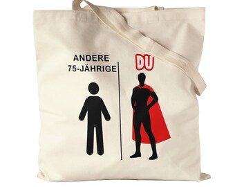 Other 75-year-old You Jute Bag Fabric Bag Canvas Birthday Gift for 75th Funny Gift Idea Superhero