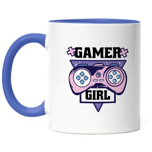 Caneca Gamer Girl Azul com um lindo tema de console de jogos para mulheres e meninas que gostam de jogar jogos de console, streamer, jogos para PC
