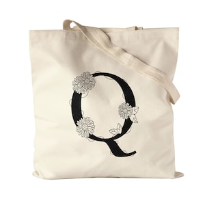 Buchstaben-Beutel Q Beutel mit Buchstabe Alphabet Monogramm Blumenmotiv Geschenkidee Anfangsbuchstabe