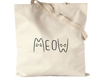 Meow Beutel  Katze Cat Geschenkidee Katzenfans Süßes Motiv Mautzi Katzen-Motiv