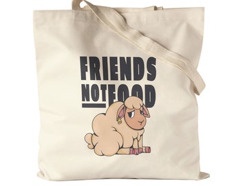 Friends Not Food Jutebeutel Stoffbeutel Canvas Vegan Vegetarier Geschenkidee Plant-Based Tierwohl Süßes Schaf